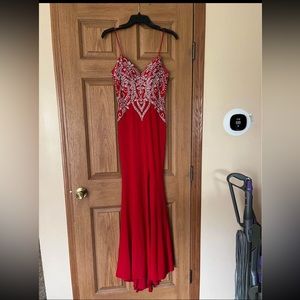 camille la vie red floor length prom dress